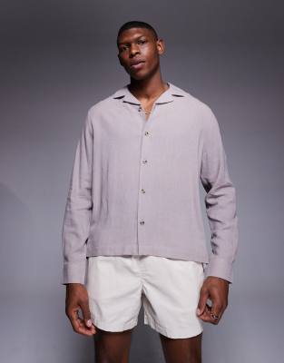 ASOS DESIGN boxy camp collar linen blend shirt in gray