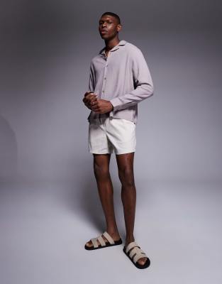 Asos Design Boxy Camp Collar Linen Blend Shirt