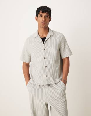 Asos Design Boxy Camp Collar Plisse Shirt In Gray