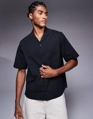 Asos Design Boxy Camp Collar Seersucker Shirt