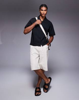 Asos Design Boxy Camp Collar Seersucker Shirt