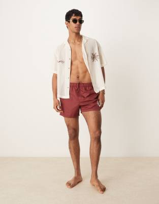 Asos Design Boxy Camp Collar Shirt With Chest Embroidery