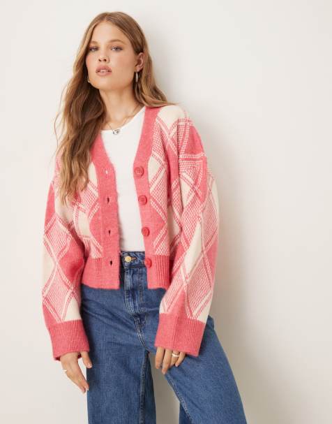 ASOS DESIGN boxy cardigan in argyle - view 1