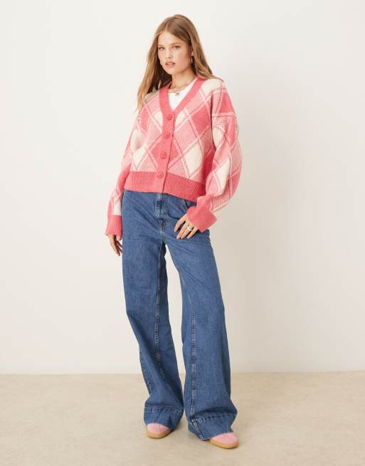 ASOS DESIGN boxy cardigan in argyle
