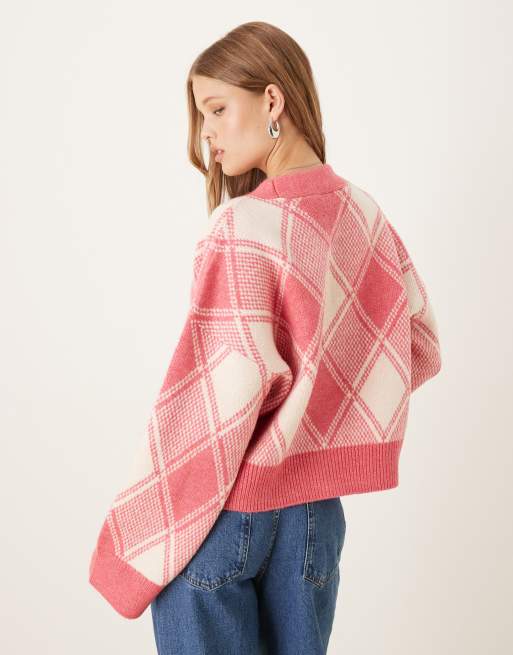 ASOS DESIGN boxy cardigan in argyle