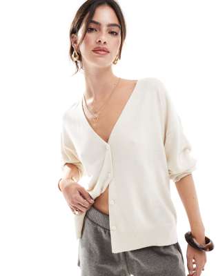 Asos Design Boxy Cardigan In Ecru-white