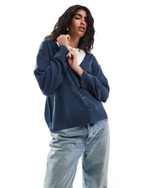ASOS DESIGN boxy cardigan in petrol blue - view 1