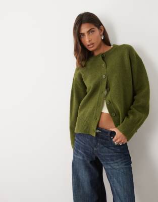 Asos Design Boxy Cardigan With Side Slit Detail In Green