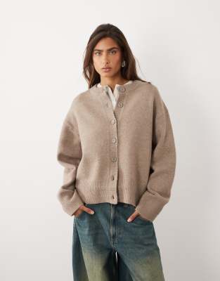 Asos Design Boxy Cardigan With Side Slit Detail In Neutral