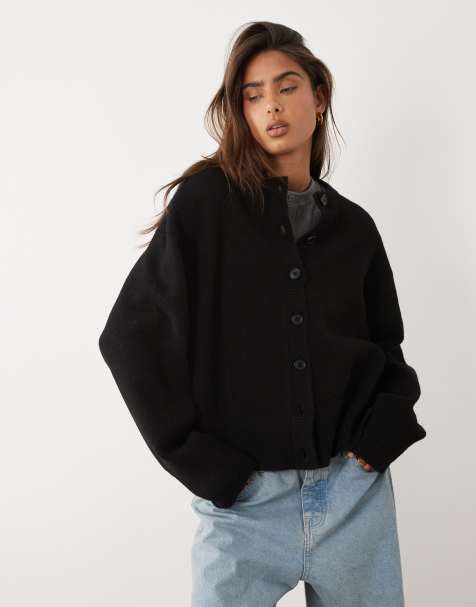 ASOS DESIGN boxy cardigan with side split detail in black - view 1