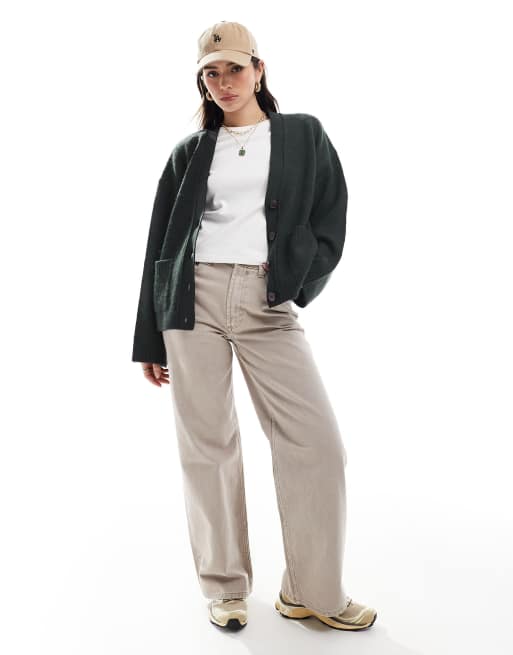 ASOS DESIGN boxy cardigan with v neck and pocket detail in black, 4 of 4