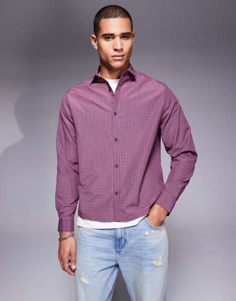 ASOS DESIGN boxy check shirt in burgundy - view 1