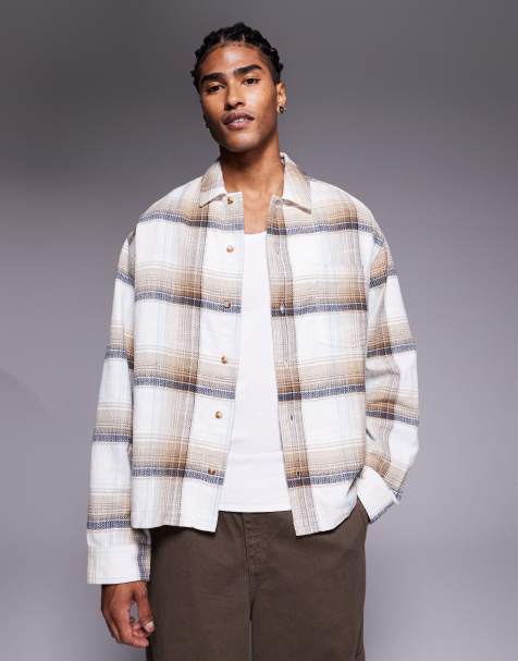ASOS DESIGN boxy checked overshirt in beige - view 1