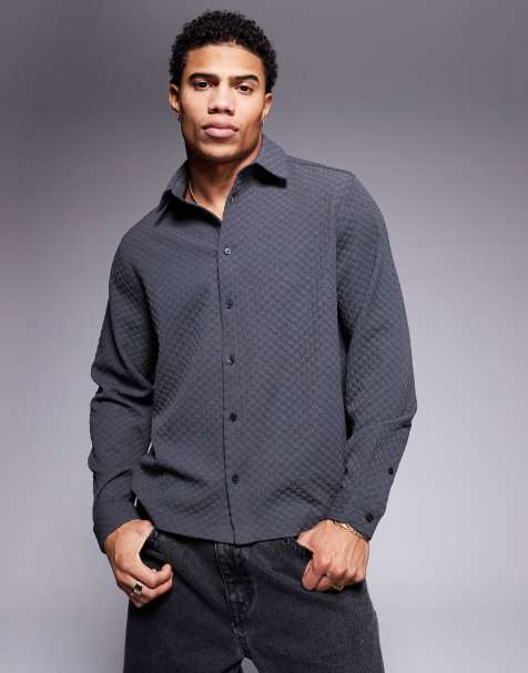 ASOS DESIGN boxy checked regular shirt in charcoal - view 1