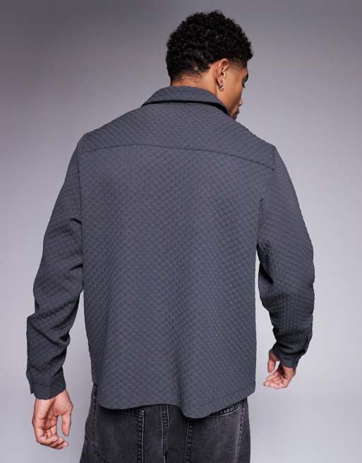 ASOS DESIGN boxy checked regular shirt in charcoal