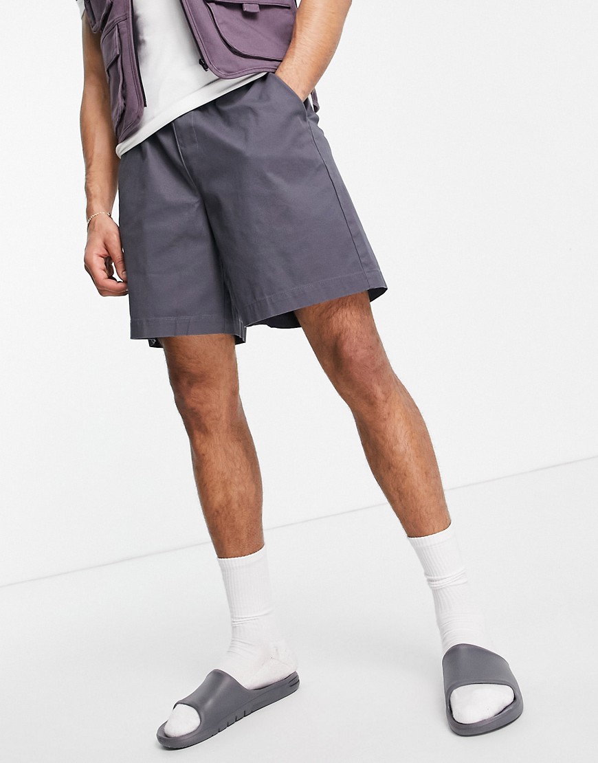 ASOS DESIGN boxy chino shorts with elasticized waist in charcoal-Grey