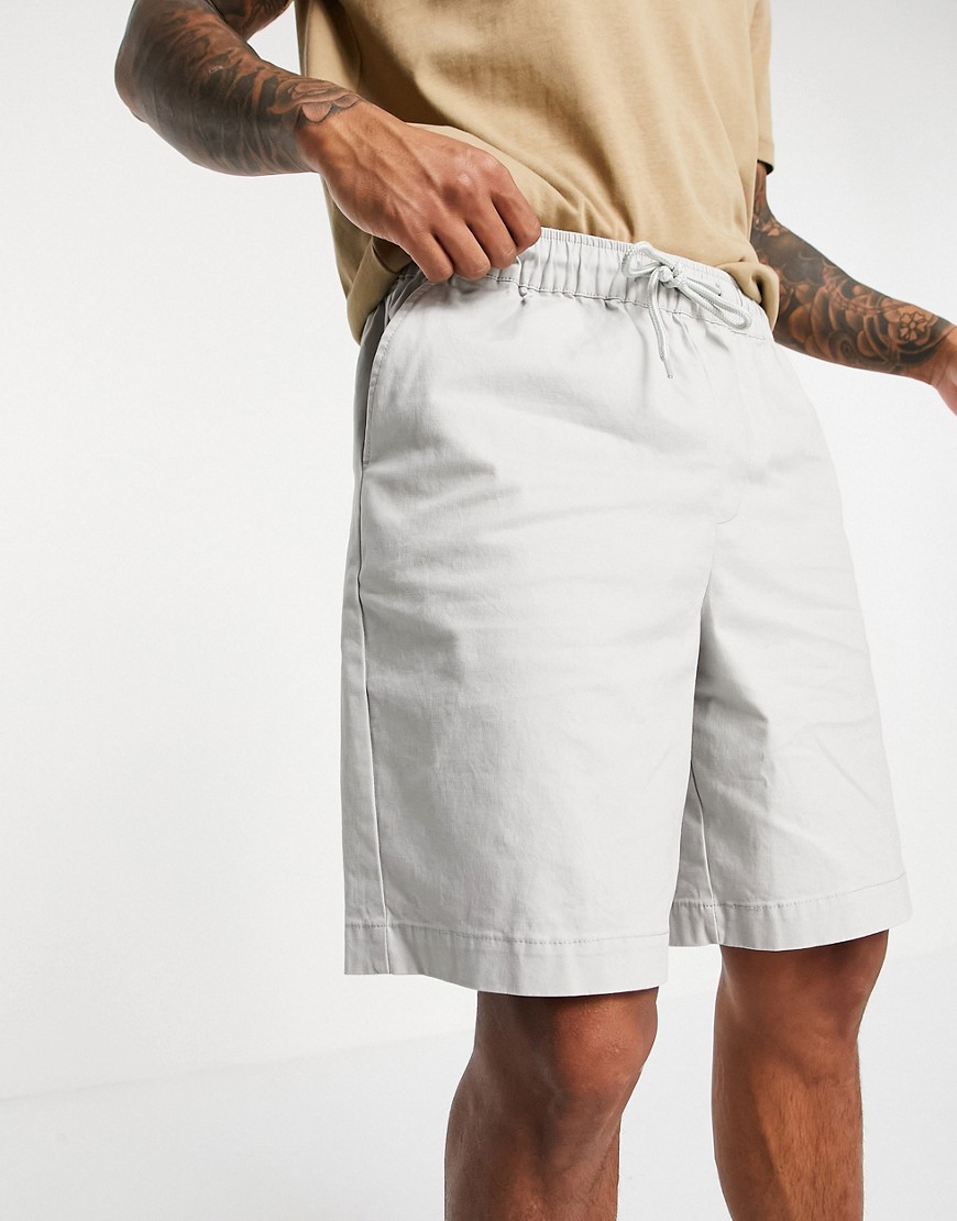 ASOS DESIGN boxy chino shorts with elasticized waist in light gray-Grey