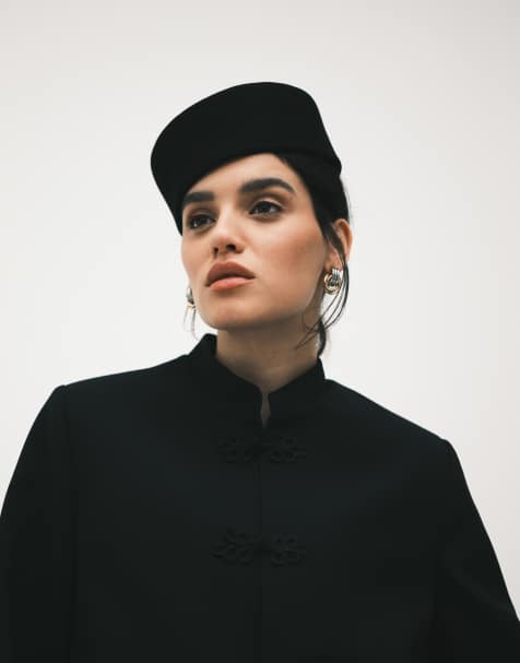 ASOS DESIGN boxy chuck on mandarin collar blazer in black - view 1