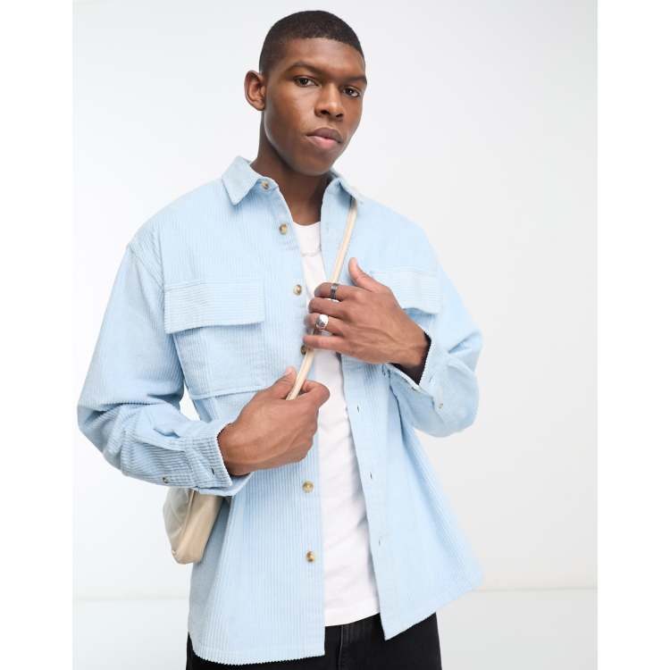 ASOS DESIGN boxy chunky cord oversized shirt in light blue