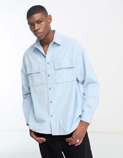 ASOS DESIGN boxy chunky cord oversized shirt in light blue | ASOS