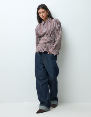 Asos Design Boxy Cinched Shirt In Brown