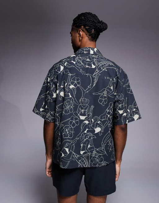 ASOS DESIGN boxy co-ord oversized shirt in black summer print, 3 of 5