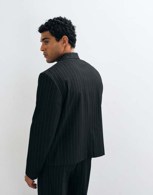 ASOS DESIGN boxy colbert met knoopdetails in bruine krijtstreep, 5 van 5