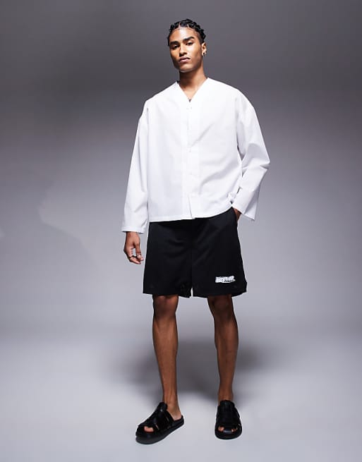ASOS DESIGN boxy collarless regular shirt in white | ASOS ASOS DESIGN boxy collarless regular shirt in white | ASOS