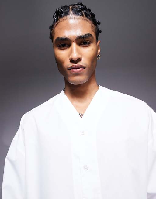 ASOS DESIGN boxy collarless regular shirt in white | ASOS ASOS DESIGN boxy collarless regular shirt in white | ASOS