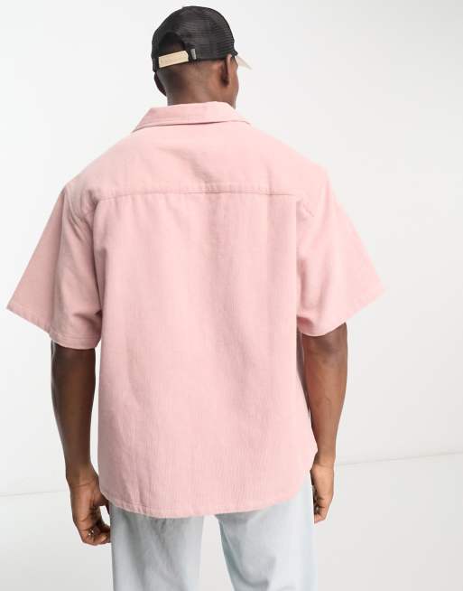 ASOS DESIGN boxy cord oversized shirt in light pink | ASOS