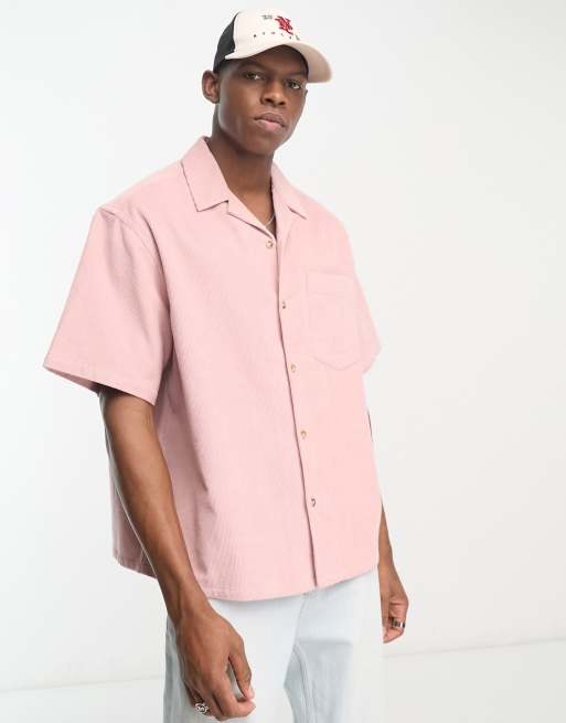 ASOS DESIGN boxy cord oversized shirt in light pink, 4 of 4