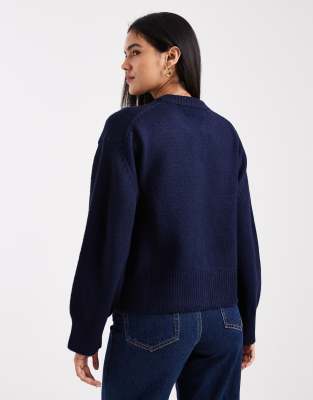 Asos Design Boxy Crew Neck Cardigan With Side Slit Detail In Blue