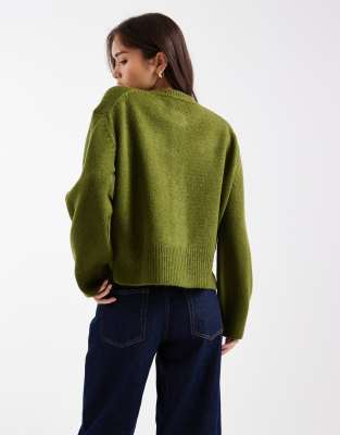 Asos Design Boxy Crew Neck Cardigan With Side Slit Detail In Multi
