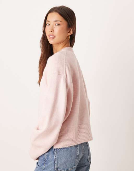 ASOS DESIGN boxy crew neck cardigan with side slit detail in pale lilac, 3 of 4