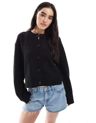 ASOS DESIGN boxy crew neck cardigan with side split detail in black - view 1