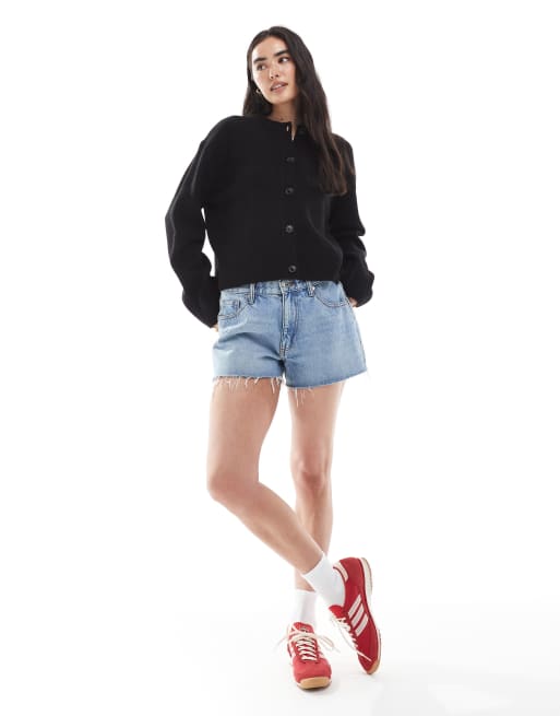 ASOS DESIGN boxy crew neck cardigan with side split detail in black