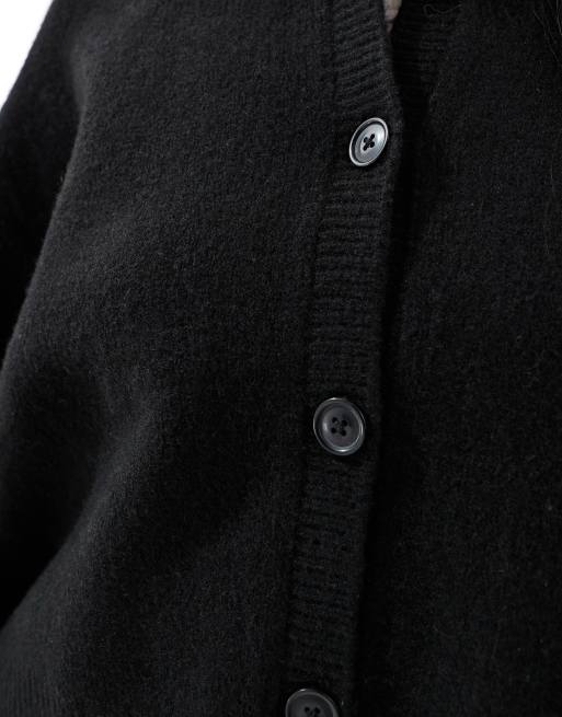 ASOS DESIGN boxy crew neck cardigan with side split detail in black