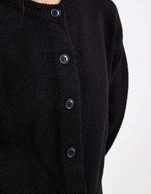 Asos Design Boxy Crew Neck Cardigan With Side Split Detail In Black