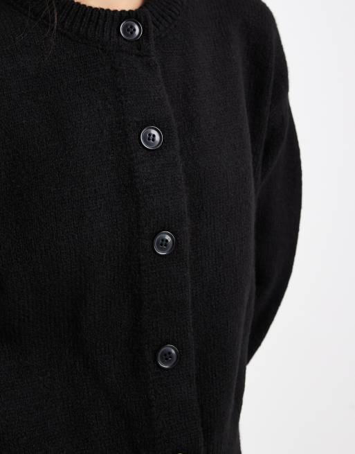 ASOS DESIGN boxy crew neck cardigan with side split detail in black