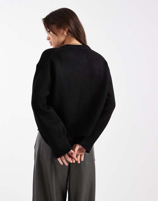 ASOS DESIGN boxy crew neck cardigan with side split detail in black