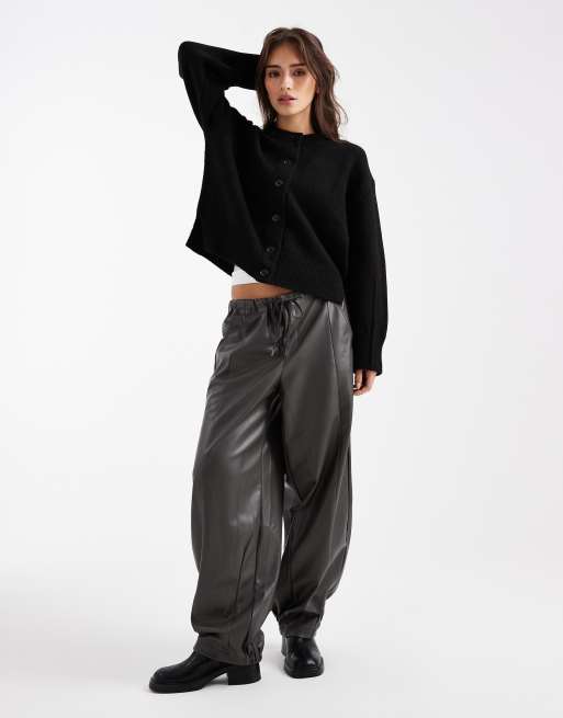 ASOS DESIGN boxy crew neck cardigan with side split detail in black