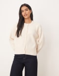 [ASOS DESIGN] ASOS DESIGN boxy crew neck cardigan with side split detail in cream-White XS Cream