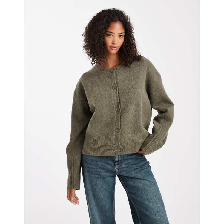 ASOS DESIGN boxy crew neck cardigan with side split detail