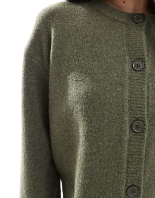 Asos Design Boxy Crew Neck Cardigan With Side Split Detail In Green