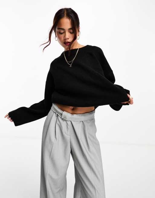 ASOS DESIGN boxy crew neck jumper in black