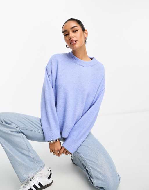 ASOS DESIGN boxy crew neck jumper in blue | ASOS