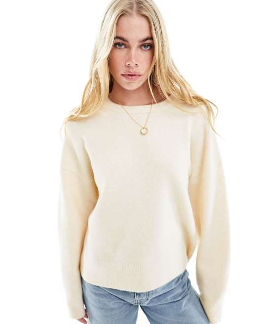 ASOS DESIGN boxy crew neck jumper in cream ASOS