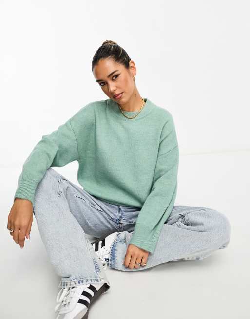 ASOS DESIGN boxy crew neck jumper in green | ASOS