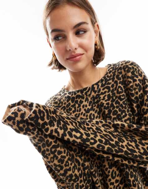 ASOS DESIGN boxy crew neck jumper in leopard print - view 1