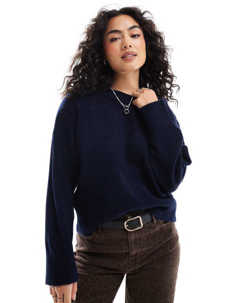 ASOS DESIGN boxy crew neck jumper in navy - view 1